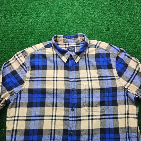 American Eagle Flannel Shirt Mens XL Blue Gray Plaid Button Up Long Sleeve - Picture 2 of 9